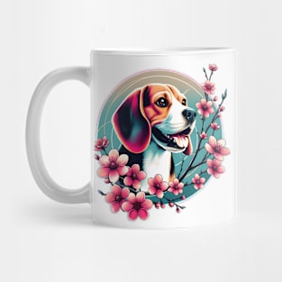 Joyful Beagle Amidst Spring Cherry Blossoms Mug